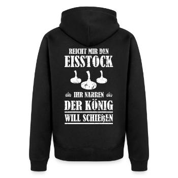 Reicht mir den Eisstock der König will schießen - Unisex Premium Bio Zip Hoodie - Schwarz - Hinten - Nico (187cm)