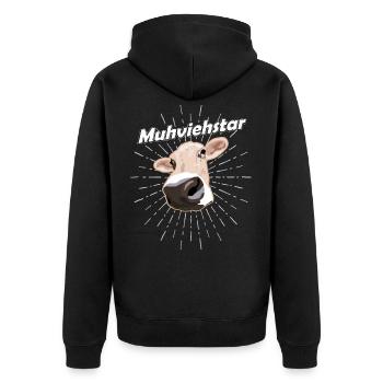 Muhviehstar Landwirt - Unisex Premium Bio Zip Hoodie - Schwarz - Hinten - Nico (187cm)