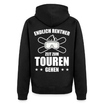 Endlich Rentner Zeit zum Touren Gehen Skitour - Unisex Premium Bio Zip Hoodie - Schwarz - Hinten - Nico (187cm)