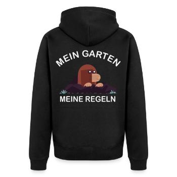 Mein Garten meine Regeln kleine Maulwurf - Unisex Premium Bio Zip Hoodie - Schwarz - Hinten - Nico (187cm)