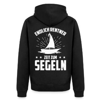 Endlich Rentner Zeit zum Segeln Segelboot Rente - Unisex Premium Bio Zip Hoodie - Schwarz - Hinten - Nico (187cm)