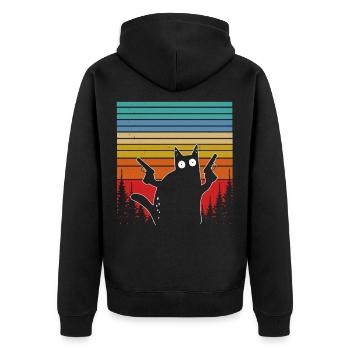 Sagittarius cat retro cat sunset cats - Unisex Premium Organic Zip Hoodie - black - Back - Nico (187cm)