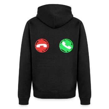 Anruf Symbol Lustig - Unisex Premium Bio Zip Hoodie - Schwarz - Hinten - Nico (187cm)
