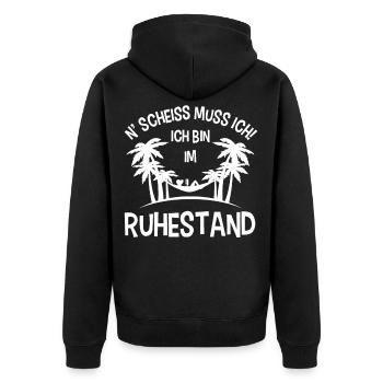Ich bin im Ruhestand N' Scheiss muss ich Rentner - Unisex Premium Bio Zip Hoodie - Schwarz - Hinten - Nico (187cm)