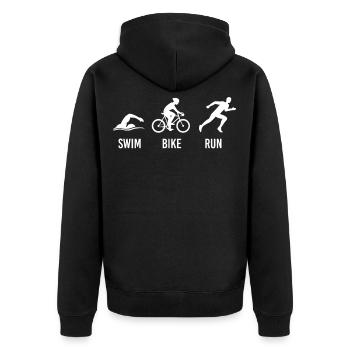 Swim Bike Run Triathlet Triathlon - Unisex Premium Bio Zip Hoodie - Schwarz - Hinten - Nico (187cm)