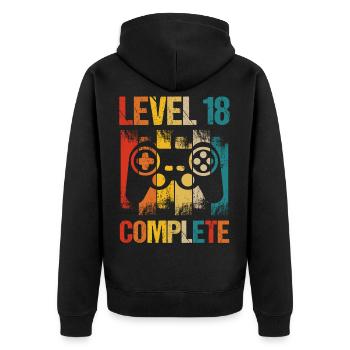 18. Geburtstag Level 18 Complete Jahre Junge 2002 - Unisex Premium Bio Zip Hoodie - Schwarz - Hinten - Nico (187cm)
