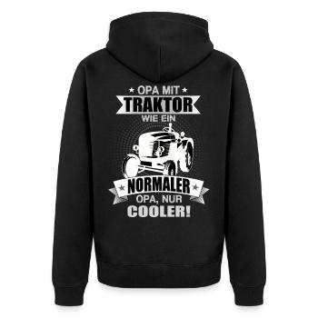 Opa mit Traktor Trecker Landwirt Bauernhof - Unisex Premium Bio Zip Hoodie - Schwarz - Hinten - Nico (187cm)