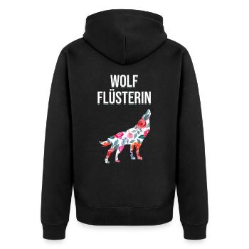 Wolf Flüsterin Blumen Rosen jaulender Wolf Natur - Unisex Premium Bio Zip Hoodie - Schwarz - Hinten - Nico (187cm)