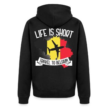 Belgien Land - Unisex Premium Bio Zip Hoodie - Schwarz - Hinten - Nico (187cm)