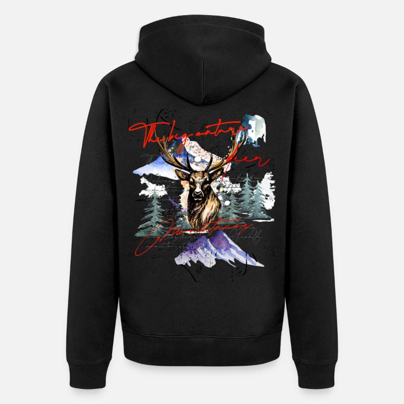 Hirsch Hirschgeweih Berge Geschenkidee - Unisex Premium Bio Zip Hoodie - Schwarz