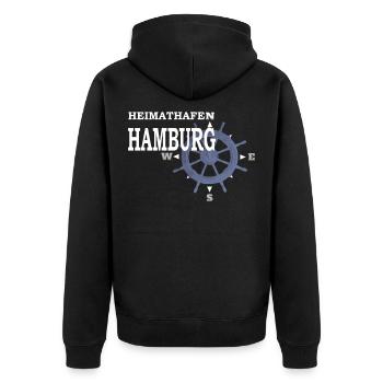 Heimathafen Hamburg - Hansestadt Segler - Unisex Premium Bio Zip Hoodie - Schwarz - Hinten - Nico (187cm)