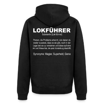 Lokführer Definition Modellbauer Lok Eisenbahn - Unisex Premium Bio Zip Hoodie - Schwarz - Hinten - Nico (187cm)
