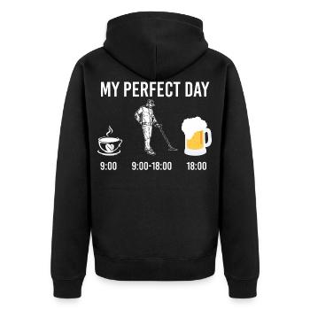 My Perfect Day Coffee Metal Detector Beer - Unisex Premium Bio Zip Hoodie - Schwarz - Hinten - Nico (187cm)