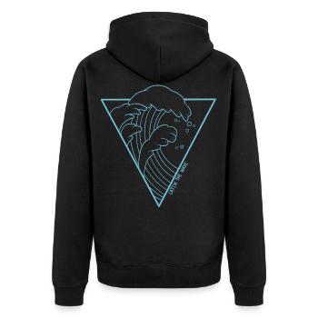 Catch the Wave (Blau) - Unisex Premium Bio Zip Hoodie - Schwarz - Hinten - Nico (187cm)