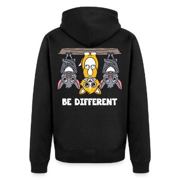Be Different Katzen Fledermäuse Katze Fledermaus - Unisex Premium Bio Zip Hoodie - Schwarz - Hinten - Nico (187cm)