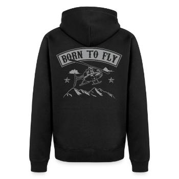 Born To Fly Helicopter Pilot Mountains Helicopter - Unisex Premium Organic Zip Hoodie - black - Back - Nico (187cm)