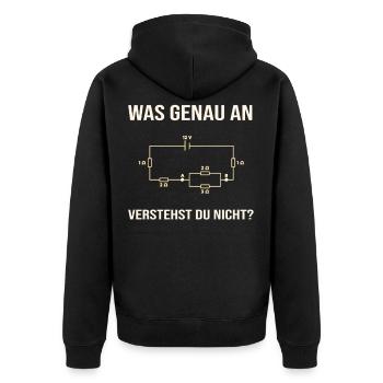 Was genau an... Elektriker Elektroniker Handwerker - Unisex Premium Bio Zip Hoodie - Schwarz - Hinten - Nico (187cm)