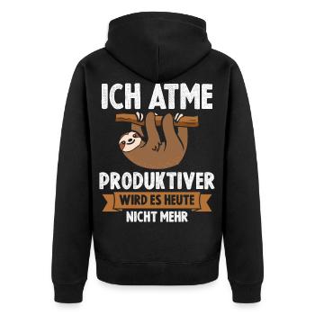 Ich Atme Faultier - Unisex Premium Bio Zip Hoodie - Schwarz - Hinten - Nico (187cm)