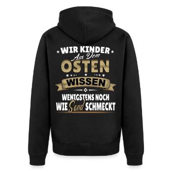 DDR Sprüche Osten Ostalgie NVA Veteran Geschenk - Unisex Premium Bio Zip Hoodie - Schwarz - Hinten - Nico (187cm)