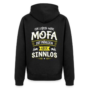 Ein Leben ohne Mofa ist möglich aber Sinnlos Moped - Unisex Premium Bio Zip Hoodie - Schwarz - Hinten - Nico (187cm)