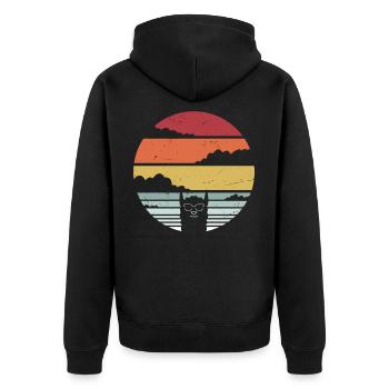 Lama Vintage Retro Alpaka Sunset Geschenk - Unisex Premium Bio Zip Hoodie - Schwarz - Hinten - Nico (187cm)