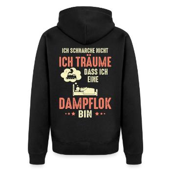Ich schnarche nicht ich träume Dampflok Eisenbahn - Unisex Premium Bio Zip Hoodie - Schwarz - Hinten - Nico (187cm)