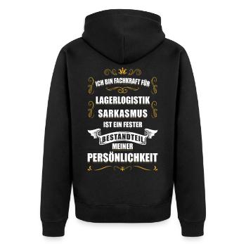 Ich bin Fachkraft für Lagerlogistik Staplerfahrer - Unisex Premium Bio Zip Hoodie - Schwarz - Hinten - Nico (187cm)