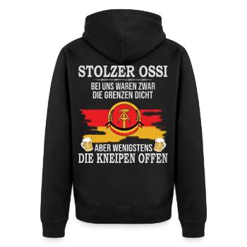DDR Sprüche Ossi NVA Osten Ostalgie DDR Kneipe - Unisex Premium Bio Zip Hoodie - Schwarz - Hinten - Nico (187cm)