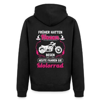 Früher hatte Hexe Besen heute fahren sie Motorrad - Unisex Premium Bio Zip Hoodie - Schwarz - Hinten - Nico (187cm)