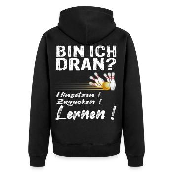 Kegeln Kegler Bowling Bowlingbahn Geschenk - Unisex Premium Bio Zip Hoodie - Schwarz - Hinten - Nico (187cm)