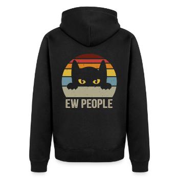 Ew People cute cat vintage cat fun retro gift - Unisex Premium Bio Zip Hoodie - Schwarz - Hinten - Nico (187cm)