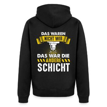 Das war die andere Schicht Zerspaner CNC Fräser - Unisex Premium Bio Zip Hoodie - Schwarz - Hinten - Nico (187cm)