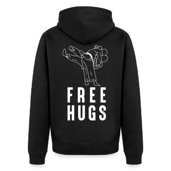 Free Hugs Brazilian Jiu-Jitsu MMA BJJ Kampfsport - Unisex Premium Bio Zip Hoodie - Schwarz - Hinten - Nico (187cm)