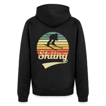 Vintage Skier Retro SkiEr Skier Gift - Unisex Premium Organic Zip Hoodie - black - Back - Nico (187cm)