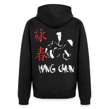 Wing chun Wingtsun Chinesische Symbole Schrift - Unisex Premium Bio Zip Hoodie - Schwarz - Hinten - Nico (187cm)