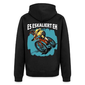 Downhill - Es Eskaliert Eh Mountainbiker Radfahrer - Unisex Premium Bio Zip Hoodie - Schwarz - Hinten - Nico (187cm)