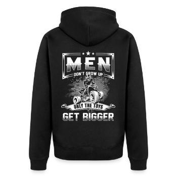 Men don't grow up only the Toys get Bigger Quad - Unisex Premium Bio Zip Hoodie - Schwarz - Hinten - Nico (187cm)