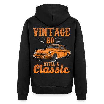 Vintage 80 Still a Classic Cars 57 Automobile Auto - Unisex Premium Bio Zip Hoodie - Schwarz - Hinten - Nico (187cm)