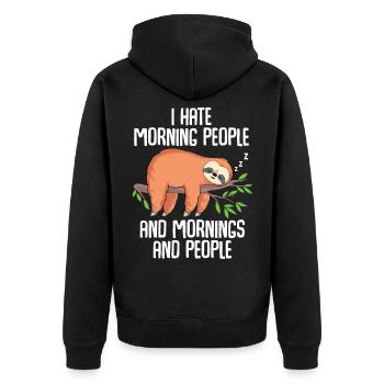 I Hate Morning People Funny sloth employee - Veste à capuche bio Premium Unisexe - noir - Dos - Nico (187cm)