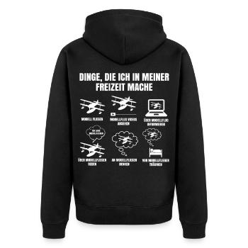 Dinge Die Ich In Meiner Freizeit Mache Modellflug - Unisex Premium Bio Zip Hoodie - Schwarz - Hinten - Nico (187cm)