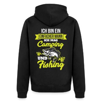 Einfacher Mann Ich Mag Camping Und Fishing Angeln - Unisex Premium Bio Zip Hoodie - Schwarz - Hinten - Nico (187cm)