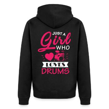 Drummer Girl Just A Girl Who Loves Drums Geschenk - Unisex Premium Bio Zip Hoodie - Schwarz - Hinten - Nico (187cm)