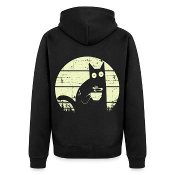 Coffee Cat Retro Cat Coffee - Unisex Premium Organic Zip Hoodie - black - Back - Nico (187cm)