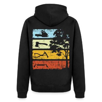 Lumberjack Vintage Chainsaw Forest Worker - Unisex Premium Organic Zip Hoodie - black - Back - Nico (187cm)