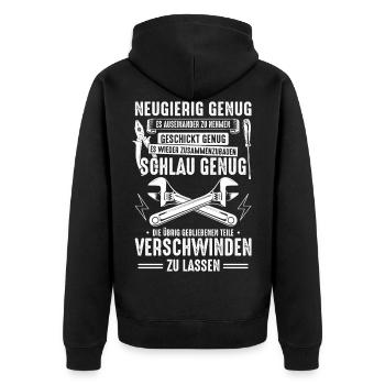 Mechaniker Neugierig Geschickt Schlau - Unisex Premium Bio Zip Hoodie - Schwarz - Hinten - Nico (187cm)