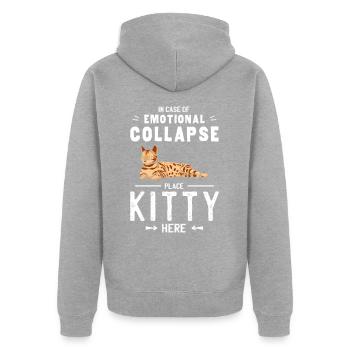 Le chat de l’effondrement émotionnel de placer ici - Veste à capuche bio Premium Unisexe - gris chiné - Dos - Nico (187cm)