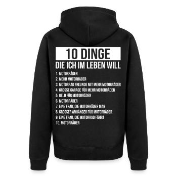 Dinge die ich im Leben Will Motorräder Bikes - Unisex Premium Bio Zip Hoodie - Schwarz - Hinten - Nico (187cm)