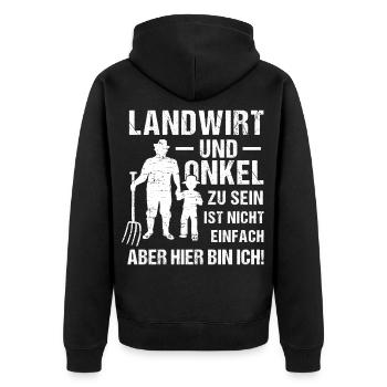 Bauer Onkel ist nicht einfach aber hier bin ich - Unisex Premium Bio Zip Hoodie - Schwarz - Hinten - Nico (187cm)