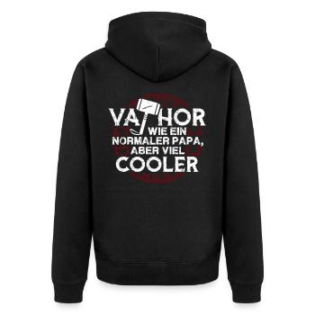 Vathor Vater Wie ein normaler Papa nur viel cooler - Unisex Premium Bio Zip Hoodie - Schwarz - Hinten - Nico (187cm)
