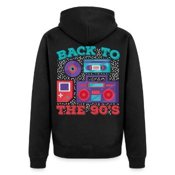 90s 90er - Unisex Premium Bio Zip Hoodie - Schwarz - Hinten - Nico (187cm)